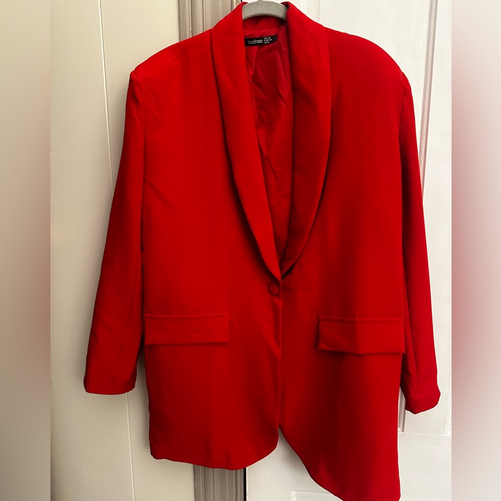 Red, Boohoo, blazer dress, size: 6, oversized